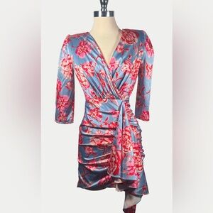 Floral mini dress in blue and pink hues. Size IT 38 (small).